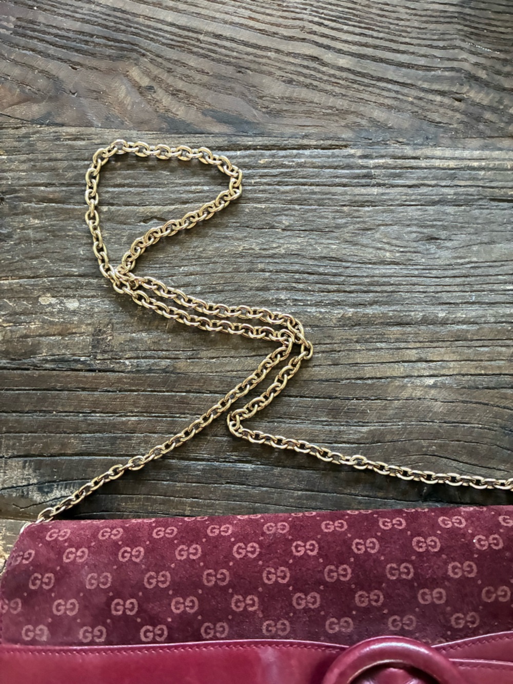 Vintage Gucci Burgundy GG Monogram Suede Clutch with Circular Buckle - Picture 14 of 16